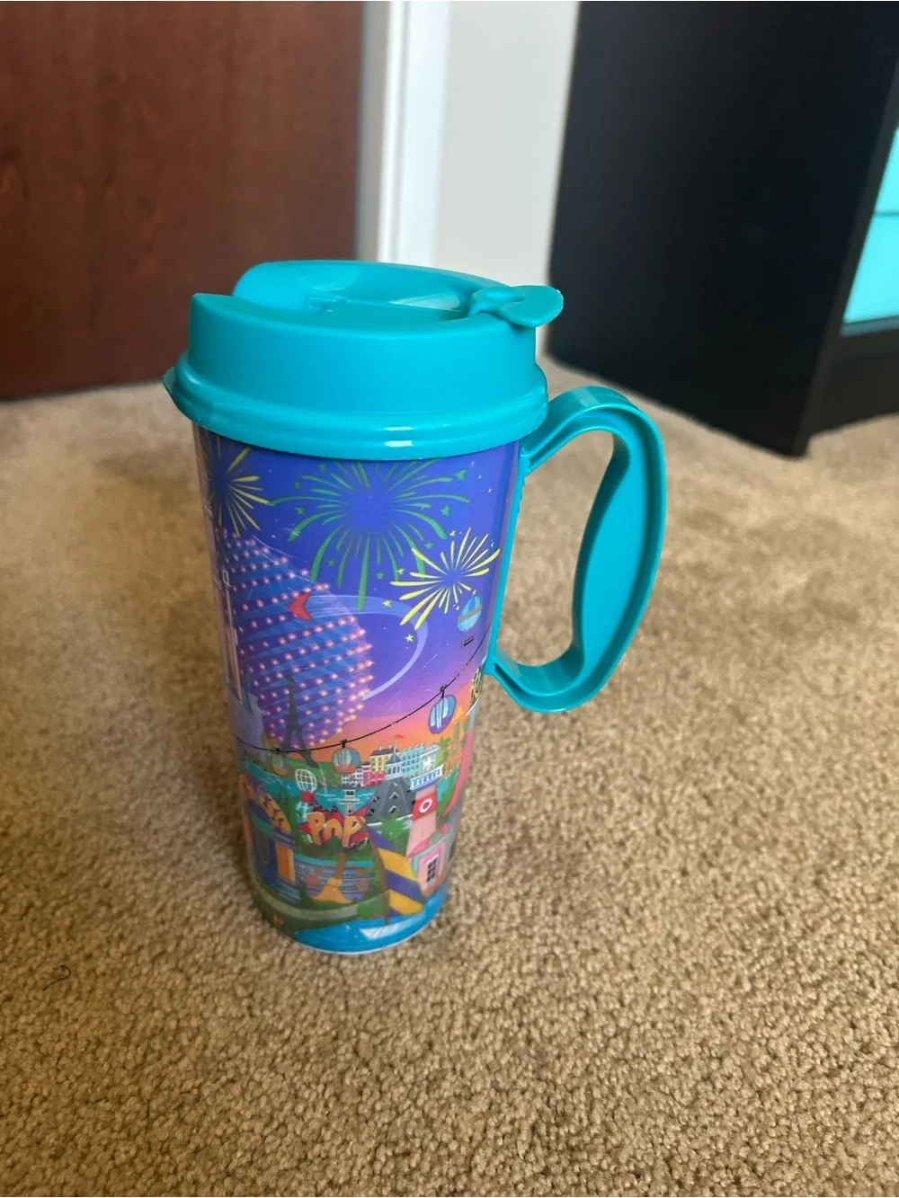 Disney Colorful Mickey & Friends Travel Mugs with Orange and Teal Lids